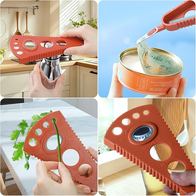 Jar Opener for Weak Hands & Seniors, Multi-Functional Bottle Opener Tool for Lids, Tabs, Caps, Pull Rings, 5-in-1 Can Opener Dark Red
