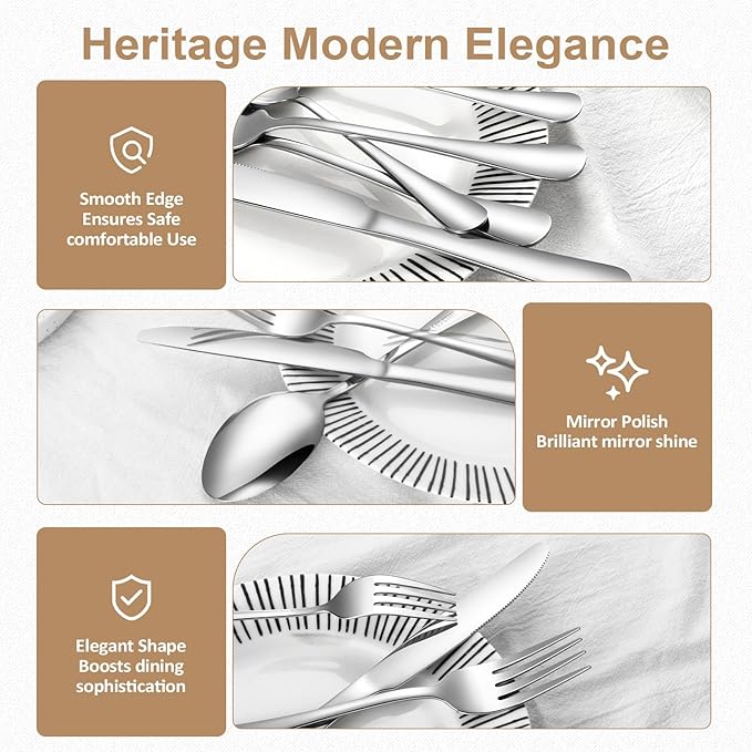 Lazycorner Silverware Set 30 Piece Stainless Steel Flatware Set Silverware Utensils for 6 People Includes Forks Knives Spoons & Salad Forks Dishwasher Safe for Home Restaurant or Outdoor Use