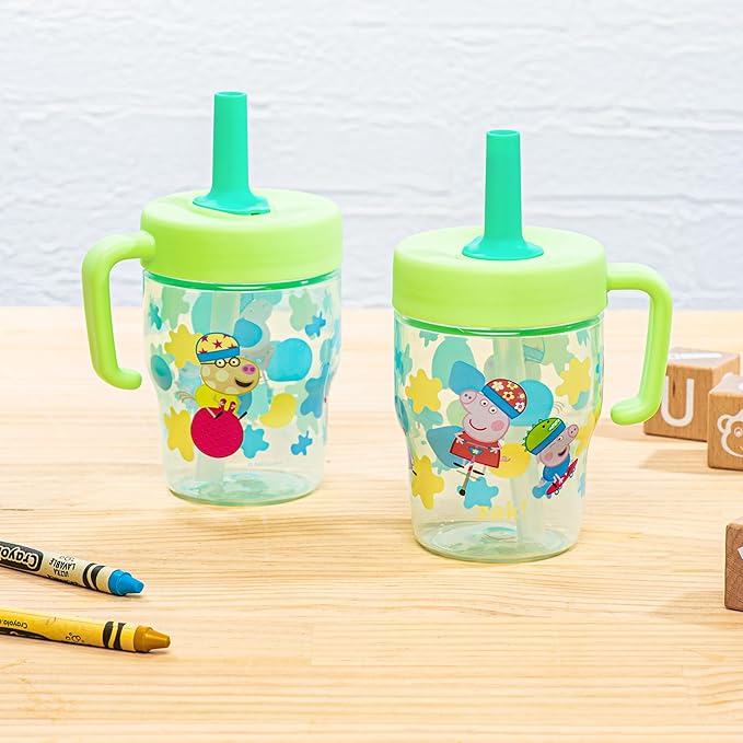 Zak Designs Peppa Pig Capri Toddler Tumbler For Travel or At Home, 10oz 2-Pack Durable Plastic Sippy Cups With Handle and Leak-Proof Design are Perfect For Kids (Peppa and George)
