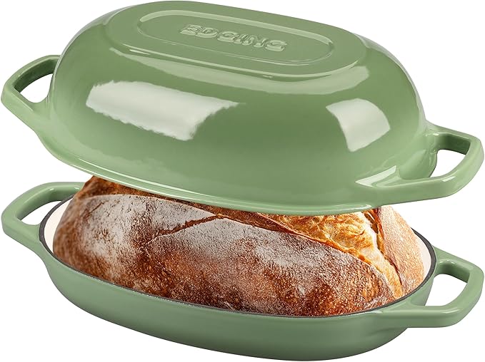 Enameled Cast Iron Oval Dutch Oven Pot with Lid, Dutch Oven for Sourdough Bread Baking, Bread Oven, Bread Dutch Oven, Oval Bread Pan, 5qt, Pistachio Green