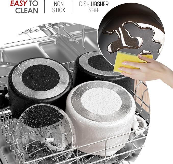 Eatex Pasta Pot with Strainer Lid - 5 Quart Multipurpose Stock Simmer Spaghetti with Strainer - Twist & Lock Handles, Nonstick Ceramic Stainless Steel Tempered Glass Cream