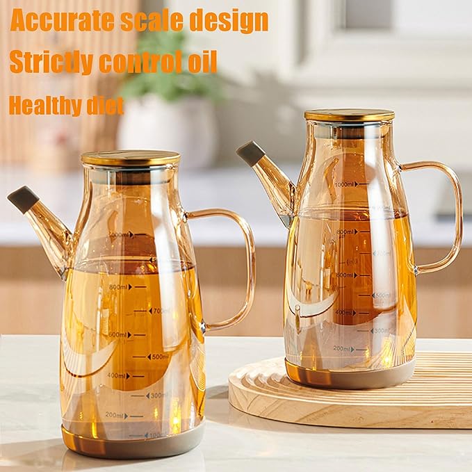 2025 Oil Dispenser Bottle with Drip Free Spout Food Grade Oil Vinegar Cooking Sprayer Kitchen Glass Container Bottles (1000 ML)