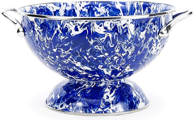 Golden Rabbit Enamelware Medium Colander, 3 quart, Cobalt Swirl