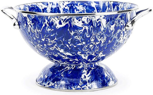 Golden Rabbit Enamelware Medium Colander, 3 quart, Cobalt Swirl