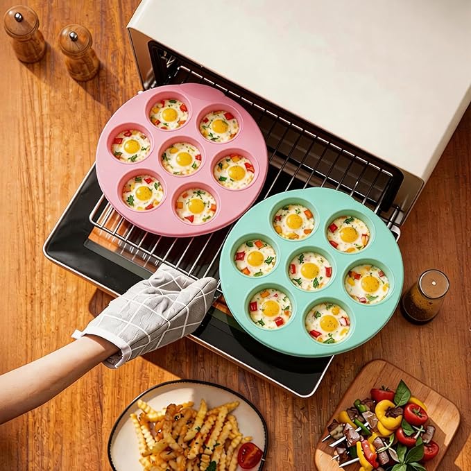 Silicone Egg Bite Molds 2 Pack Air Fryer Muffin Pan for Baking 7 Cups Air Fryer Cupcake Mold Nonstick Silicone Mini Muffin Molds for Egg Bite Muffins Tart Mini Cupcake Bread Chocolate Dessert
