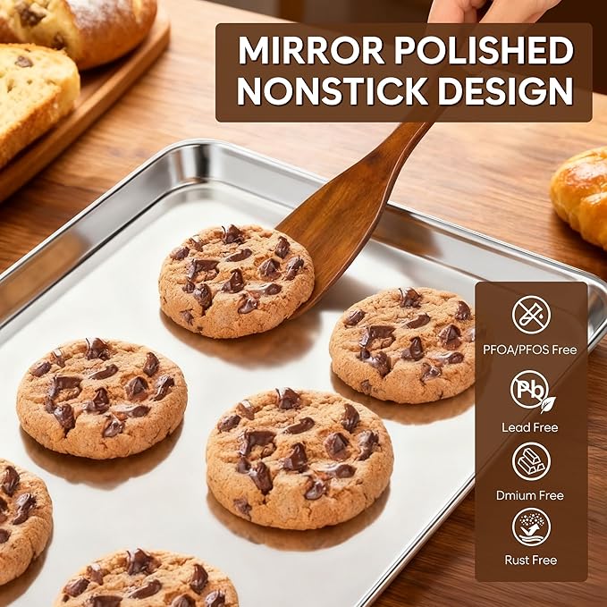 2 Pack Jelly Roll Pan 15.9” x 12” Stainless Steel Cookie Sheets for Baking, Non Stick Baking Sheets for Oven Heavy Duty Baking Trays