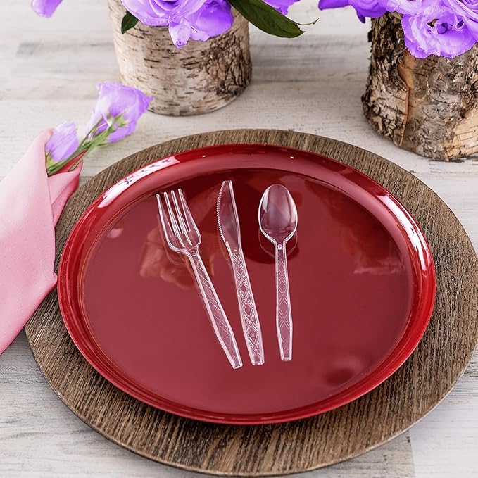 PARTY BARGAINS Argyle Settings Clear Plastic Cutlery Set 360‑Piece – 180 Forks, 120 Spoons, 60 Knives – Heavy‑Duty Disposable Utensils for Parties, Weddings, Buffets, BBQs & Catering – BPA Free