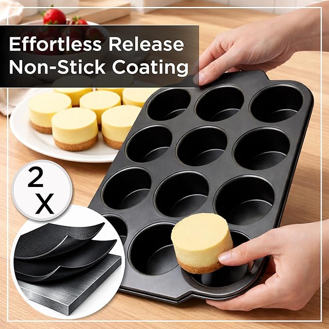 Wrenbury Pro Mini Cheesecake Pan - Nonstick Carbon Steel, Removable Bottom, 12 Cup, 3-Inch, Easy Clean, PFOA-Free
