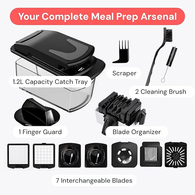 Fullstar Vegetable Chopper & Mandoline Slicer for Kitchen - Food Chopper with Container, Cheese Grater, Home Essentials & Kitchen Gadgets (8 in 1, Black)