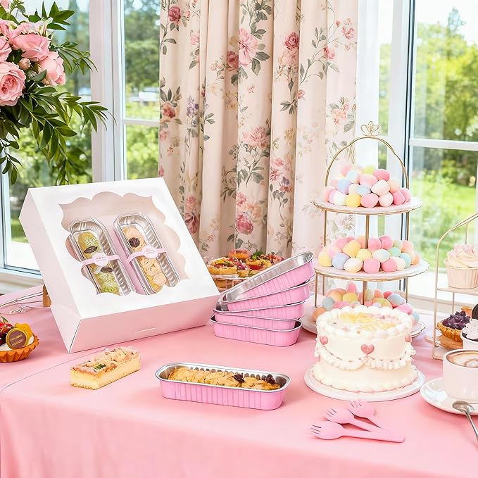 100 Pack Mini Loaf Pans with Lids Rectangle Individual Cake Pans Aluminum Foil Pans for Large Gatherings Picnics Vacations Parties(Pink, 6.8 OZ)