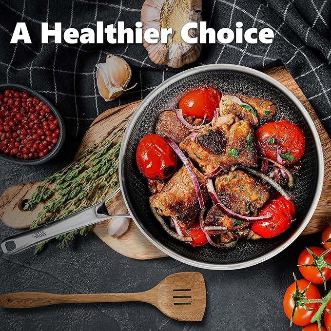 Non Stick Frying Pans 12 inch, Hybrid Improved Version Frying Pans Nonstick with Lid,non stick Stainless Steel Skillets, Dishwasher and Oven-Safe Chef Pan, PFOA Free Cookware