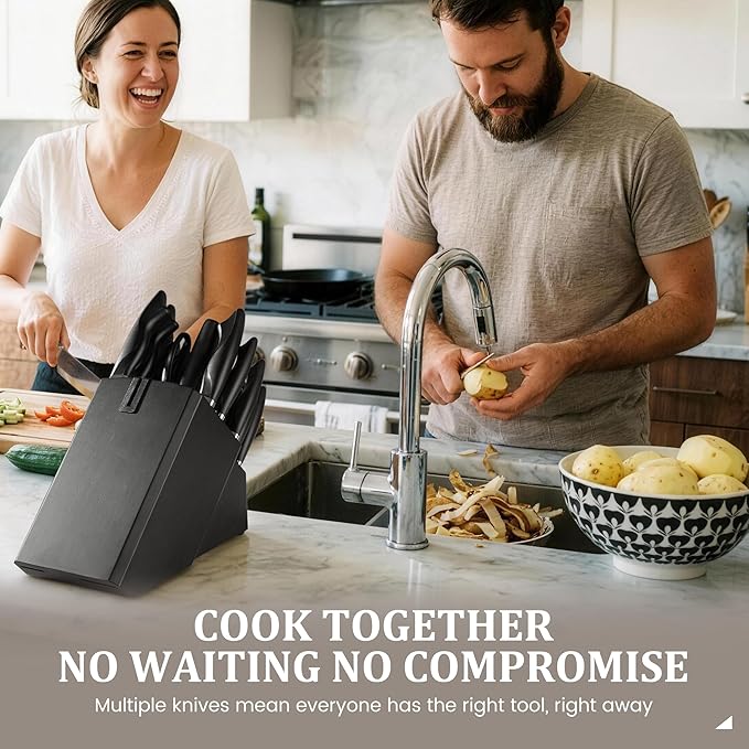 Amorston 22 Pieces Knife Set, Laser Engraved High Carbon Stainless Steel Knife Block Set, Full Tang Professional Kitchen Knife Set with Built-in Sharpener