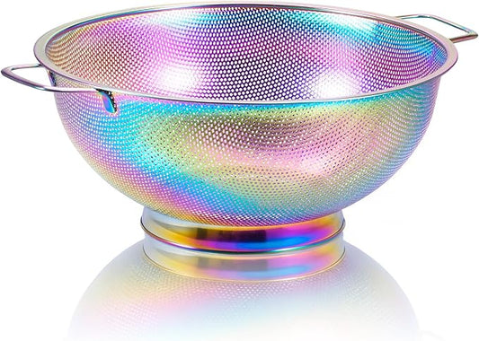 Rainbow Strainer for Kitchen, 5QT, Stainless Steel Colander with Handle for Fruits Vegetables Cooking Food, Dishwasher Safe