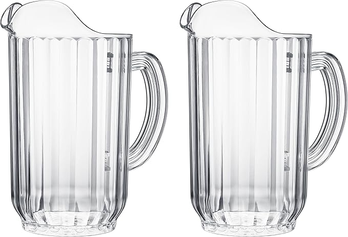 2-Pack Unbreakable Plastic Beer Pitcher, 60 oz, Restaurant-Grade Polycarbonate, Clear Beverage Dispenser with Pour Spout, Dishwasher-Safe, Ideal for Beer, Sangria, Lemonade Iced Tea Outdoor or Indoor