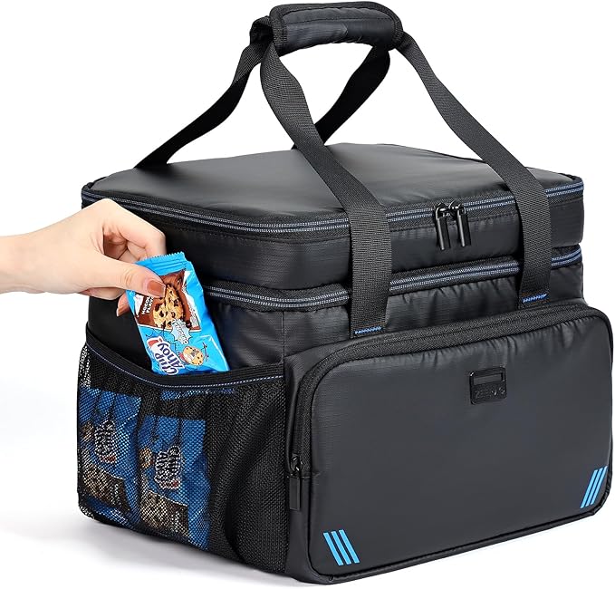 ZEEMO Soft Cooler Bag, Insulated Lunch Box, 19 L Ice Chest, Double Leakproof Layers, Waterproof and Collapsible Case for Work Outdoor Trip, Large Size, Black