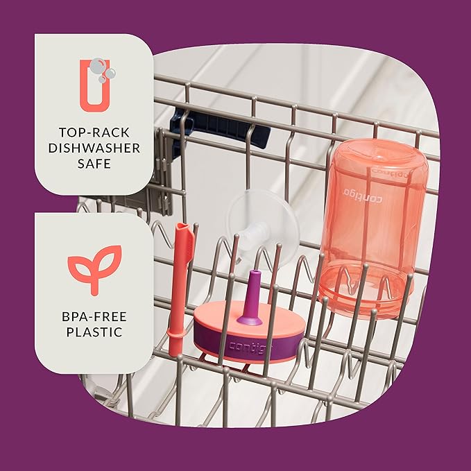Contigo Kids’ Leighton Straw Tumbler with Spill-Proof Leak-Proof Lid 14oz Coral/Grape
