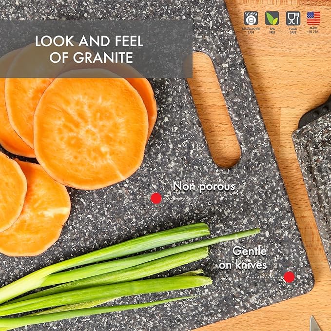 Dexas Superboard Cutting Board with Handle 11 x 14.5 inch Heavy Granite, Kitchen Prep Board, Dishwasher Safe, Non-Porous Poly Surface, Made in USA