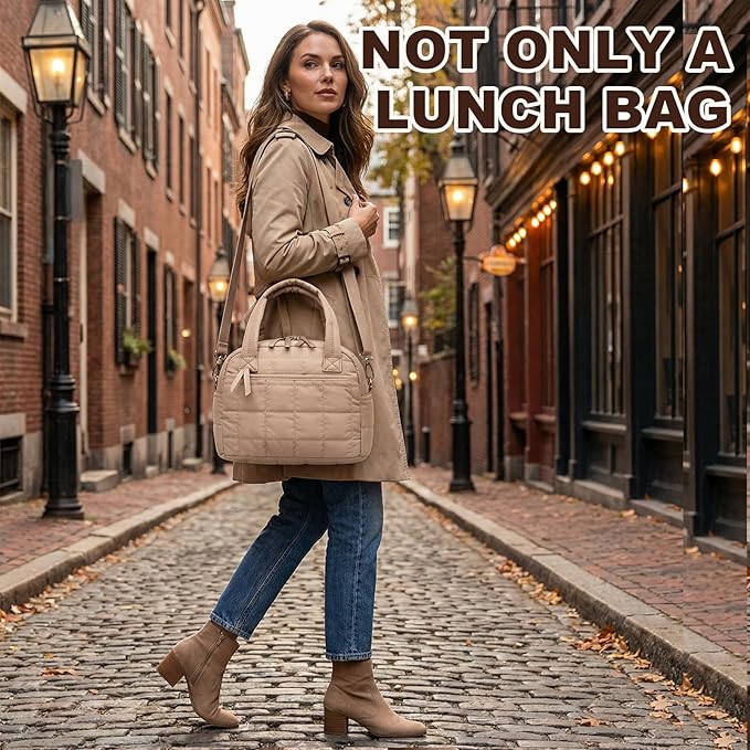 LEDAOU Lunch Box for Women Lunch bag Quilted Puffer Lunch Box with Adjustable Strap Insulated Reusable Lunch Tote for Work School Picnic Travel