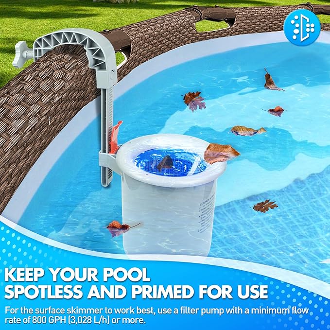 Above Ground Pool Surface Skimmer, Automatic Pool Skimmer for Top of Water, Wall Mount Surface Skimmer with Removable Skimmer Basket, Floating Pool Filter Pool Cleaning Maintenance Kit