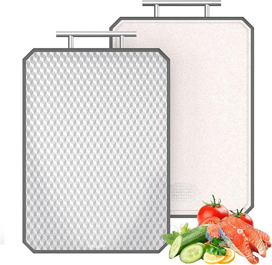 Cutting Board for Kitchen, Non Toxic Titanium Cutting Board, Double-Sided Metal Chopping Board with Juice Groove, Cutting Boards for Meat, Vegetables and Fruits, Dishwasher Safe Large 16”×11”