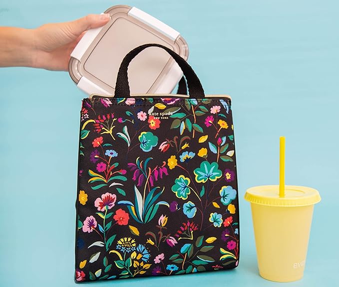 kate spade new york Portable Soft Cooler Lunch Bag, Thermal Tote with Insulated Interior Lining and Storage Pocket, Lunch Tote for Women, Autumn Floral