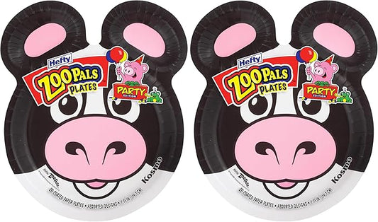 Hefty Zoo Pals Party Edition Paper Plates for Kids, Assorted Animal Designs, 7.75 Inches with Two Dipping Compartments, 20 Count (Pack of 2)