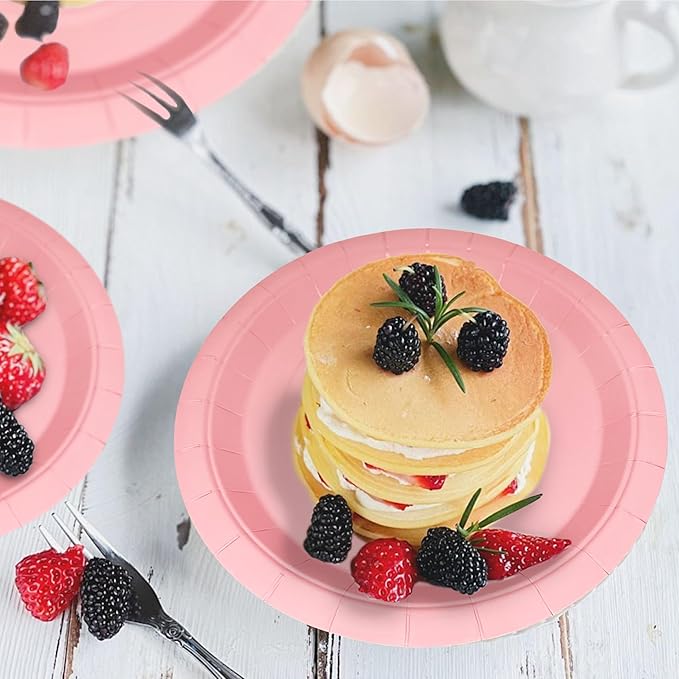 40Pcs Disposable Paper Plates Pink,Including 20pcs 9" and 20pcs 7" Plates,Strong and Sturdy Disposable Plates for Party, Dinner, Holiday, Picnic,Birthday Party, Dinner Table, Wedding