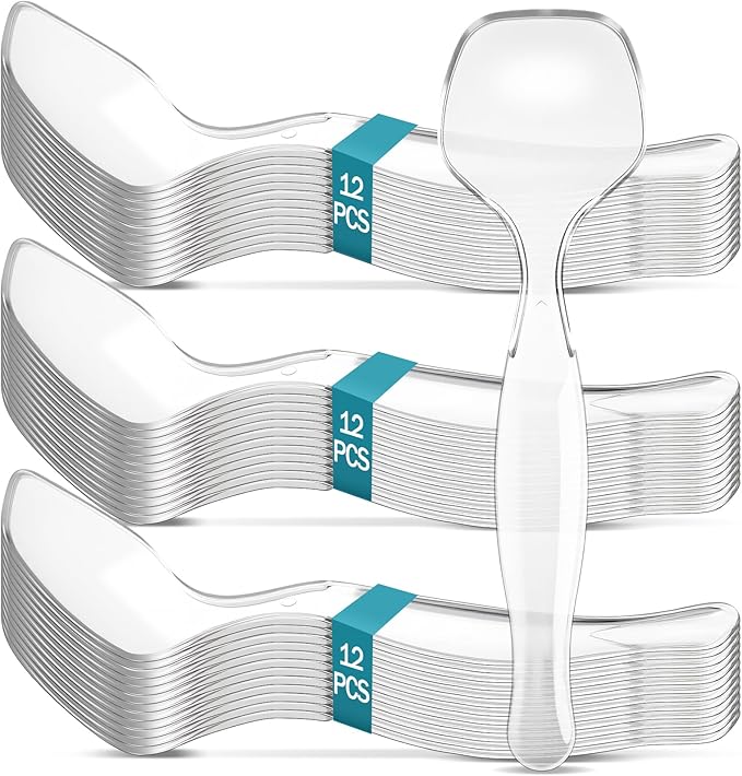 LemonRoad 36 Pack Plastic Serving Spoons for Buffet, Clear Plastic Serving Utensils for Hot and Cold Food, Large Heavy Duty Disposable Utensils for Parties, Holidays and Gatherings