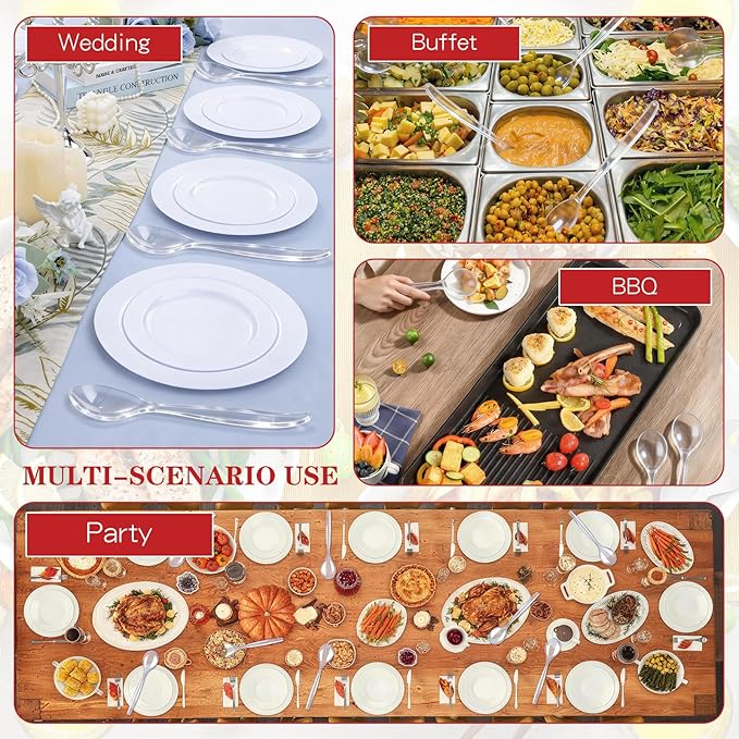 Mwellewm 10" Serving Spoons for Buffet Parties Plastic Serving Utensils 12 Packs Disposable Spoons for Buffet Large Heavy Duty Clear Plastic Soup Spoons Catering Supplies for Wedding Gathering Holiday