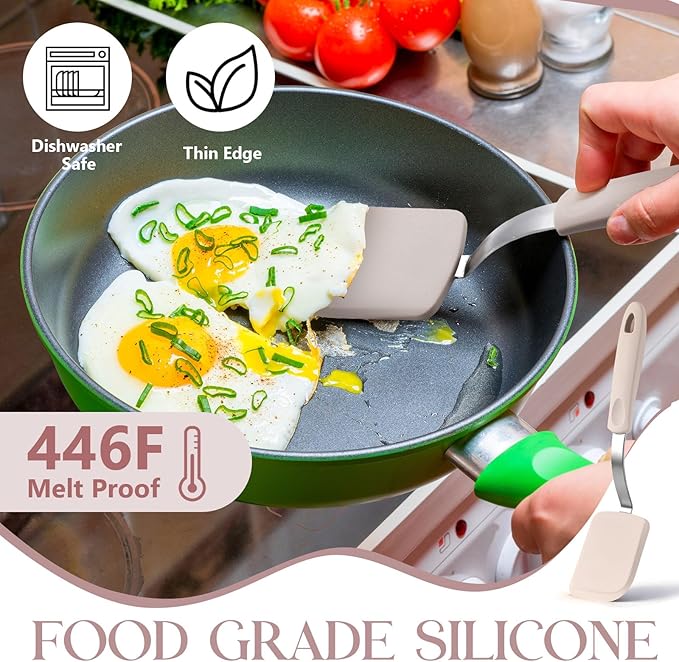Small Silicone Spatula Mini Silicone Cookie Spatula Heat Resistant Flexible Small Turner for Kitchen Use Nonstick Cookware No Scratch Flipper for Egg Pancake (Khaki)