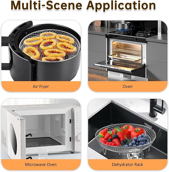 8 Inch Air Fryer Rack, 3 Layers Stainless Steel Air Fryer Basket, Stackable Cooling Racks, Air Fryer Accessories Fit for 4.2-5.8 QT Oven Press Cooker, Round