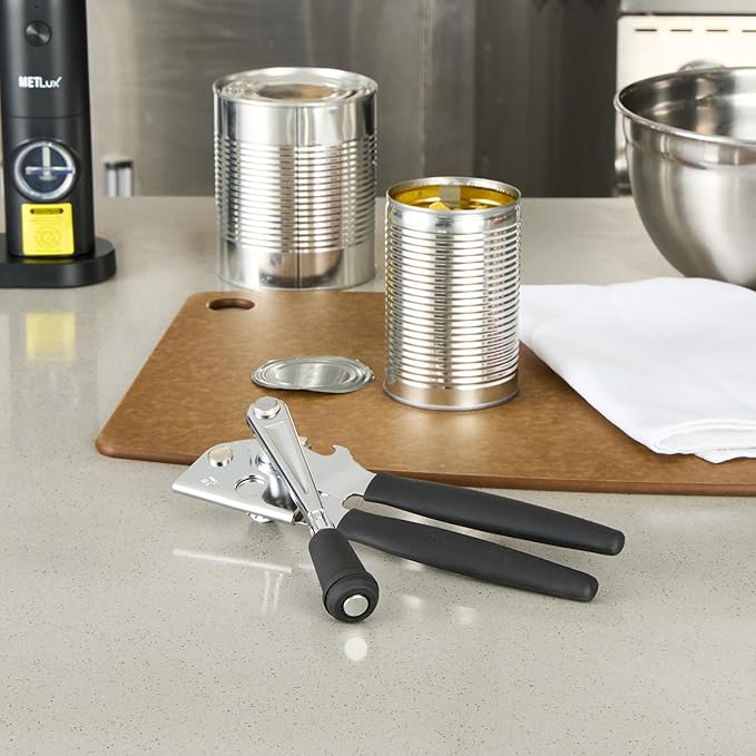 Restaurantware Stainless Steel Magnetic Manual Can Opener - 36 Pack - German Standard Black Crank Can Opener with Magnet, Ergonomic Handle, Non-Slip- Heavy-Duty Hand Can Opener, Easy Turn, Sharp Blade