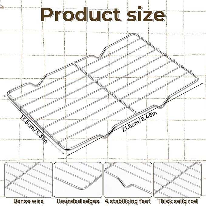 Wire Rack for Baking Sheet, Stainless Steel Cooling Rack with Legs Grilling Cooking Racks Heavy Duty Wire Grate Oven Roasting Racks Rectangle Cooling Racker for Baking Roasting Grilling (8.5"X5.3")