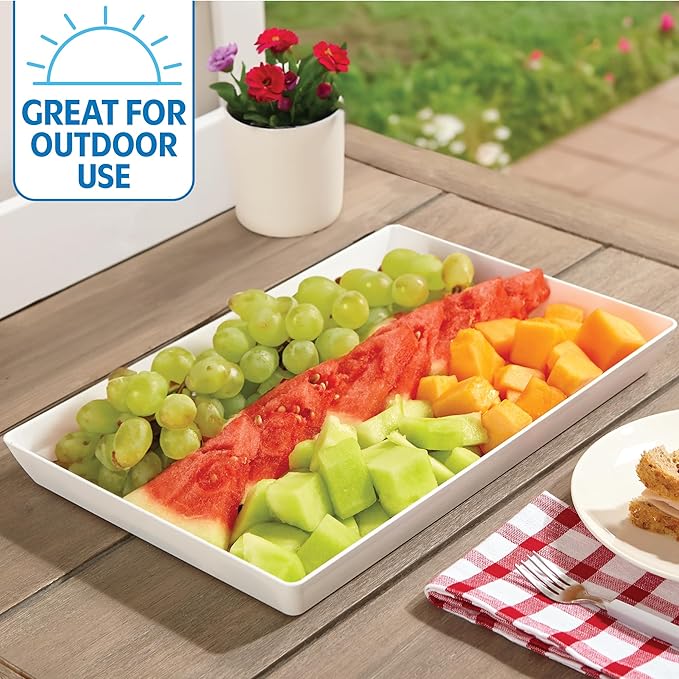 US Acrylic Avant White Plastic Serving Trays (Set of 3) 15” x 10” | Large Reusable Rectangular Party Platters | Serve Appetizers, Fruit, Veggies, & Desserts | BPA-Free & Made in USA