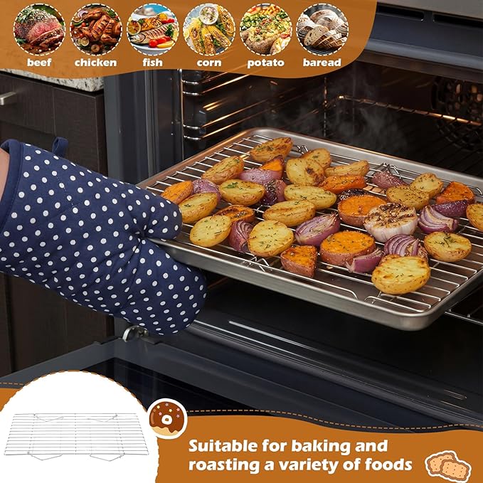 6 Tier Silver Stackable Cooling Rack 15.7" x 9.85" Foldable Baking Rack Collapsible Low Carbon Steel Wire Large Capacity Roasting Baking Gifts for Women Roasting Grilling Silver