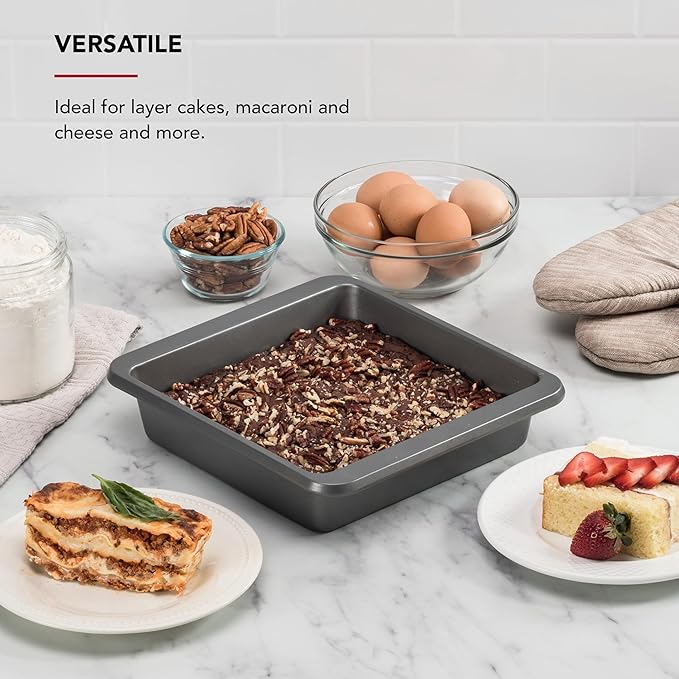 KitchenAid Nonstick Swiss Engineered Aluminized Steel Square Cake Pan, Dishwasher Safe, Contour Silver, 9 Inch