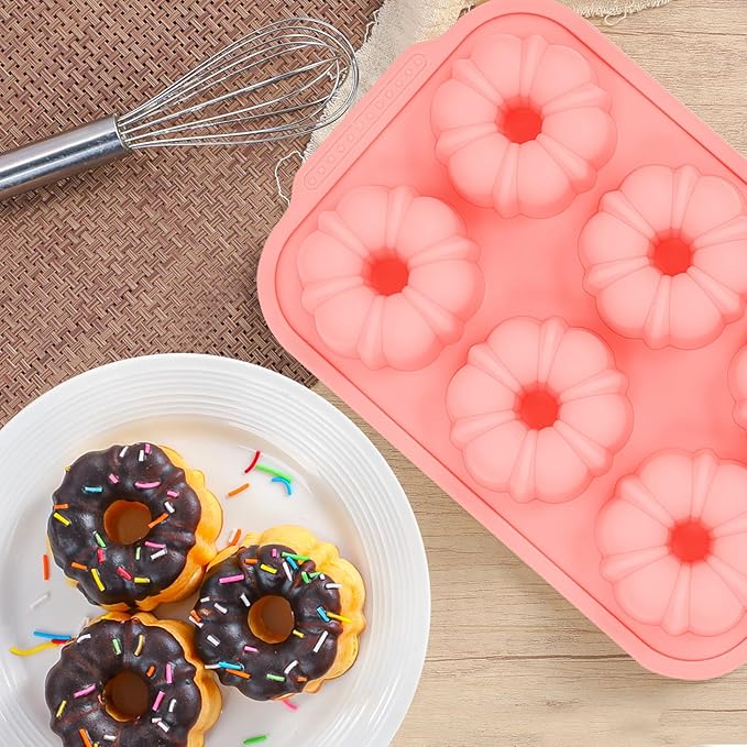 FUNBAKY Mini Fluted Tube Cake Pans for Baking with Metal Reinforced Frame, 2Pcs Silicone 6-Cavity Mini Flan Molds, Nonstick Baking Mold for Cupcake, Brownie, Donuts, Cornbread, Jello