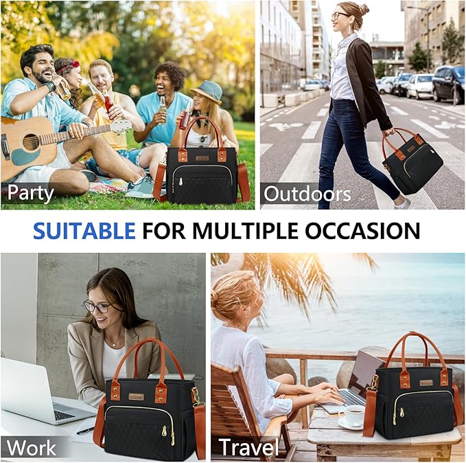 MIYCOO Lunch Bag Lunch Box Women - Leakproof Insulated Lunch Cooler Bag for Women - Large Lunch Tote Bags Adults, Black Orange
