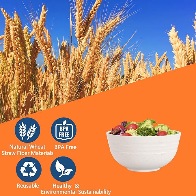 Homestockplus [Non Ceramic] 34 Oz Big Bowls， Soup Bowls BPA-Free Dishwasher & Microwave Safe Bowl Sets for Cereal, Salad, Soup, Ramen,Noodle,Oatmeal,Snack Apply to Kitchen, Freezer【Set of 6】