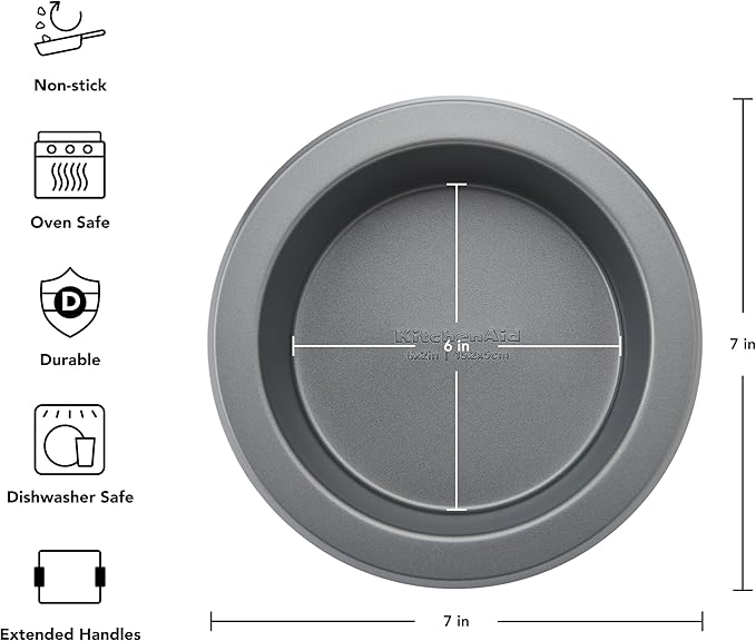 KitchenAid Nonstick Swiss Engineered Aluminized Steel Round Cake Pan, Dishwasher Safe, Contour Silver, 6 Inch