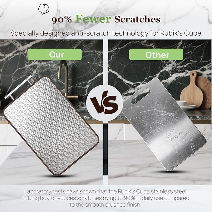 Stainless Steel Cutting Board Wood Double Sided Chopping Cutting Boards for Kitchen - 2 in 1 Ebony Metal with Handle Scratch Resistant Raw Meat Vegetable Fruit Cooking Gift 16.3''×10.4''×1''(Upgraded)