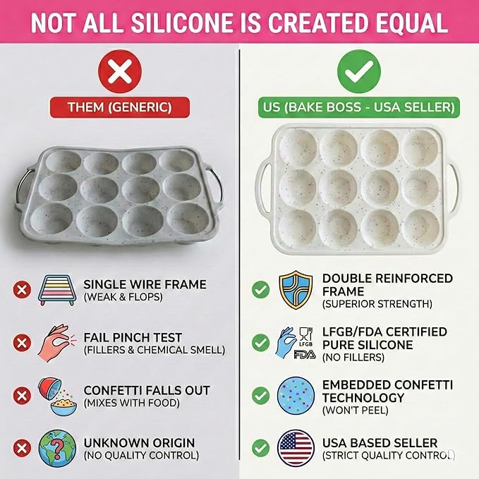 1-Pack - Silicone Muffin Pan for Baking with Metal Reinforced Frame, 12 Cup Regular Size Cupcake Pan, BPA Free -Silicone Muffin Tray, Cupcake Baking Pan Molds for Oven Dishwasher Safe