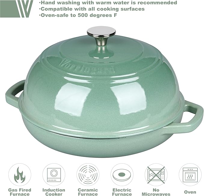 Enameled Cast Iron Dutch Oven Pot with Lid, Bread Oven for Sourdough Bread Baking, Dutch Ovens with Bread Proofing Basket& Baking Supplies Set, 6 Quart, Sage Green