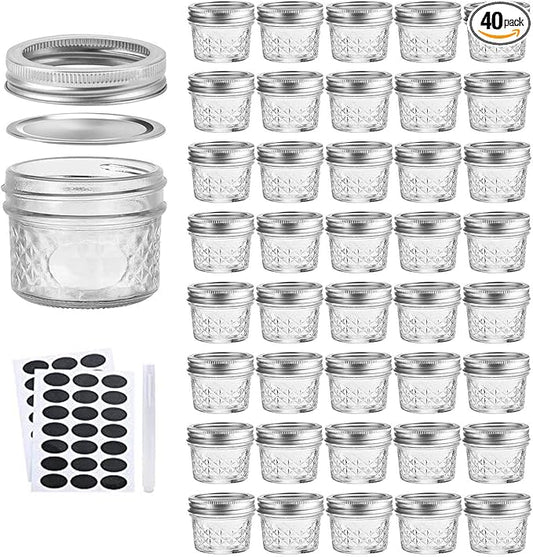 Accguan 4oz / 120ml Mason Jars Glass Canning Jars, Jelly Jars With Regular Lids, Ideal for Honey,Jam,Wedding Favors,Shower Favors, Set of 40