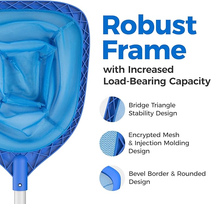 Swimming Pool Skimmer Net 26.8 inches, Leaf Rake Net with Fine Aluminum Pole for Fast Cleaning Ponds, Hot Tub, and Spas, Pool Cleaner Supplies and Accessories