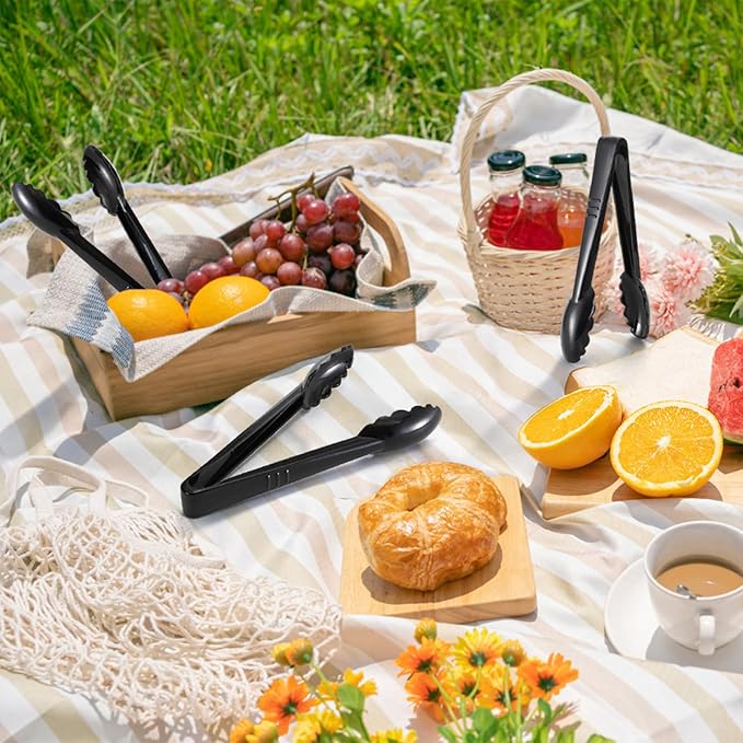40 Pack Plastic Tongs for Serving, 9" Disposable Buffet Tong, Heavy Duty Scalloped Serving Utensil Tongs, Bulk Charcuterie Accessories for Party Events Catering Kitchen BBQ Ice Salad, Black