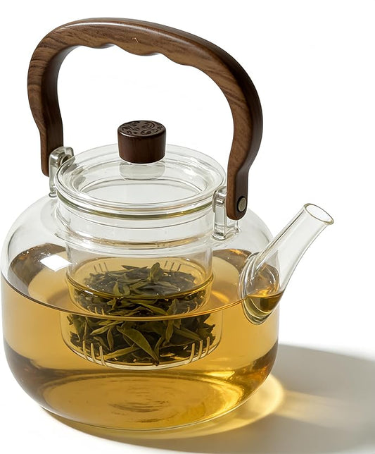 Glass Teapot with Infuser, 34oz Stovetop Safe Glass Tea Kettle for Loose Leaf Tea, 1000ml Borosilicate Clear Tea Pot for Blooming Tea, Heat Resistant Teapots with Removable Strainer