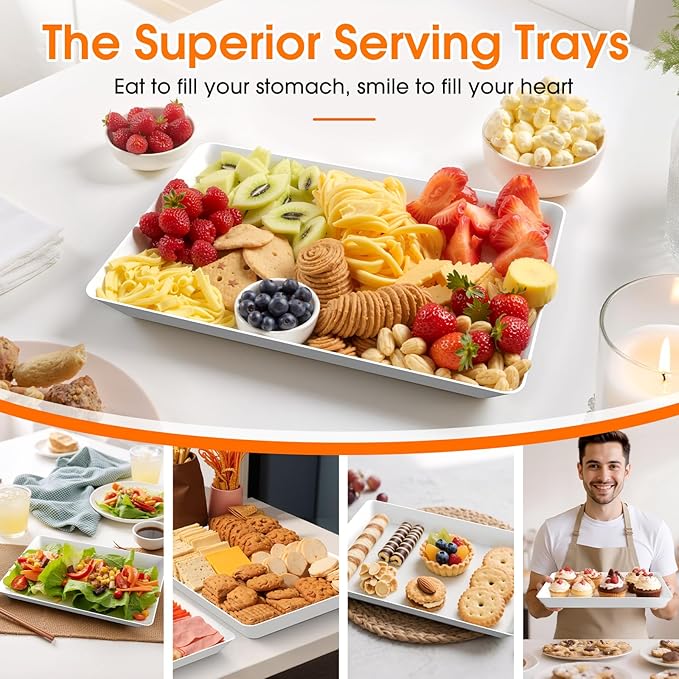 SpaceWhisper 3 Pack Serving Tray, Serving Platters for Snacks, Fruit, Cookies, Dessert, Large Reusable Rectangular Party Platters, 3 Size Set Large 16 * 11",Medium 14 * 9",Small 12 * 7"
