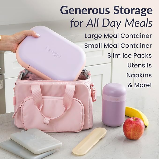 Bentgo Insulated Lunch Bag – Extra-Large Capacity Adult Lunch Bag with Shoulder Strap and External Storage Compartment, Durable, Lightweight, Ideal for Work, School, & Meals On the Go (Soft Blush)