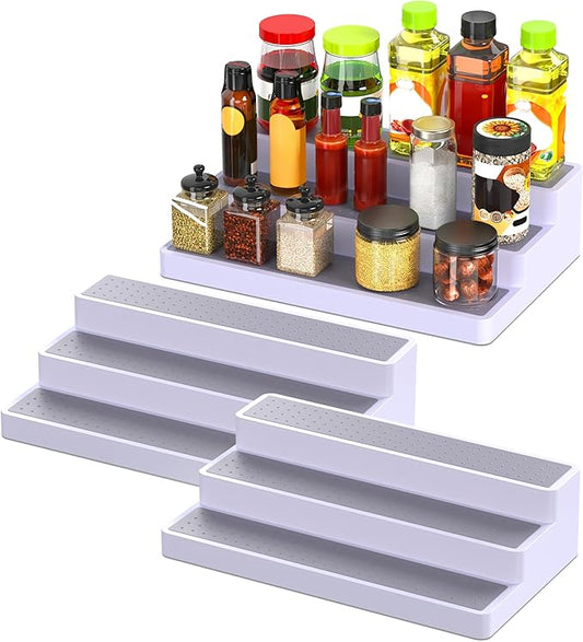 YAN & HIN 3-Tier Spice Rack Organizer for Cabinet, 3 Pack Expandable Shelf Organizer with Non-Slip Surface, Kitchen Cabinet & Pantry Storage for Spices, Cans & Bottles